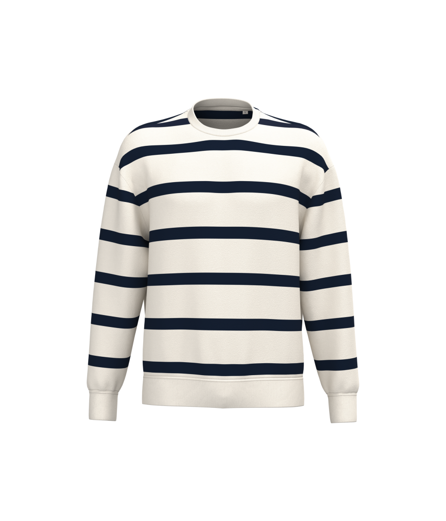 Sweat-shirt écoresponsable à col rond à rayures et épaules tombantes unisexe