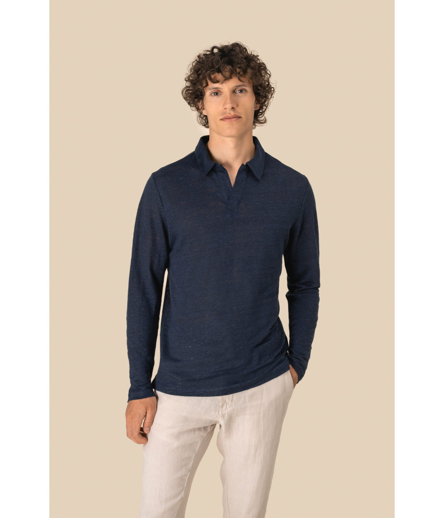 Polo manches longues en lin homme