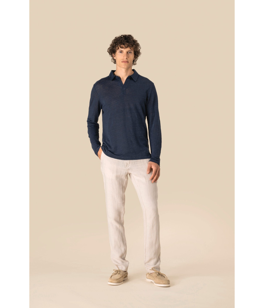 Polo manches longues en lin homme