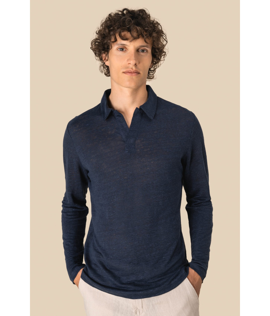 Polo manches longues en lin homme