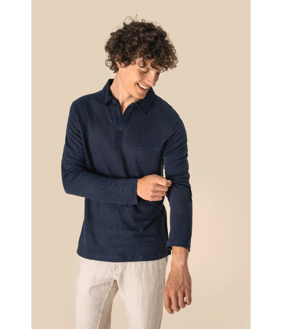 Polo manches longues en lin homme