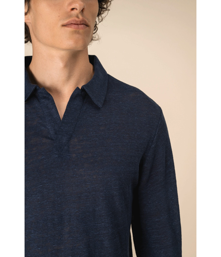 Polo manches longues en lin homme
