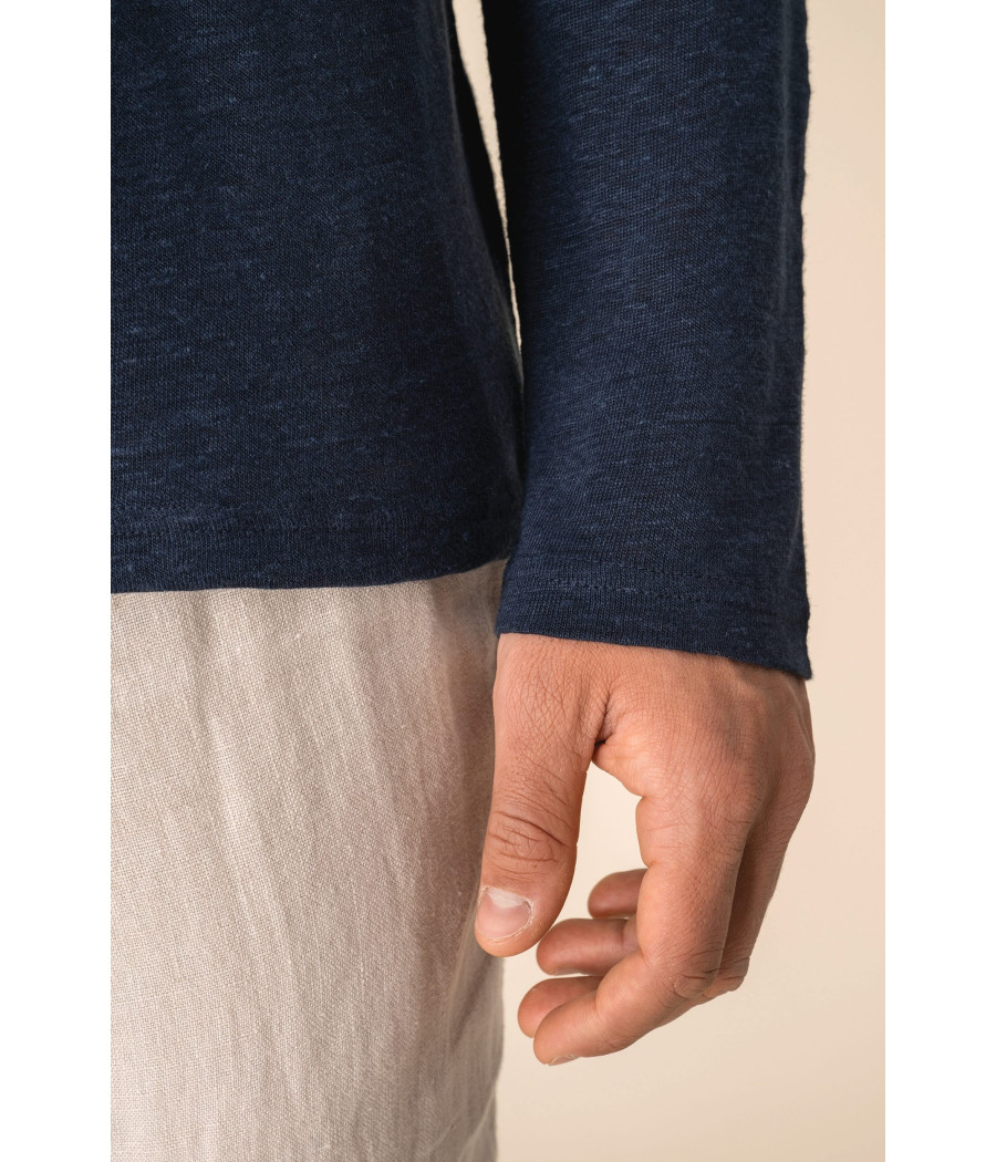 Polo manches longues en lin homme