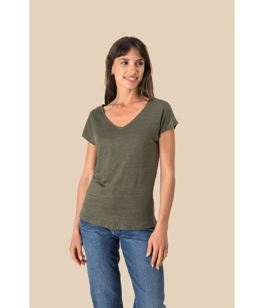 T-shirt col V en lin femme
