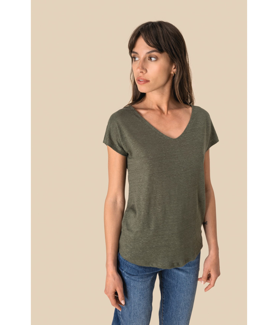 T-shirt col V en lin femme