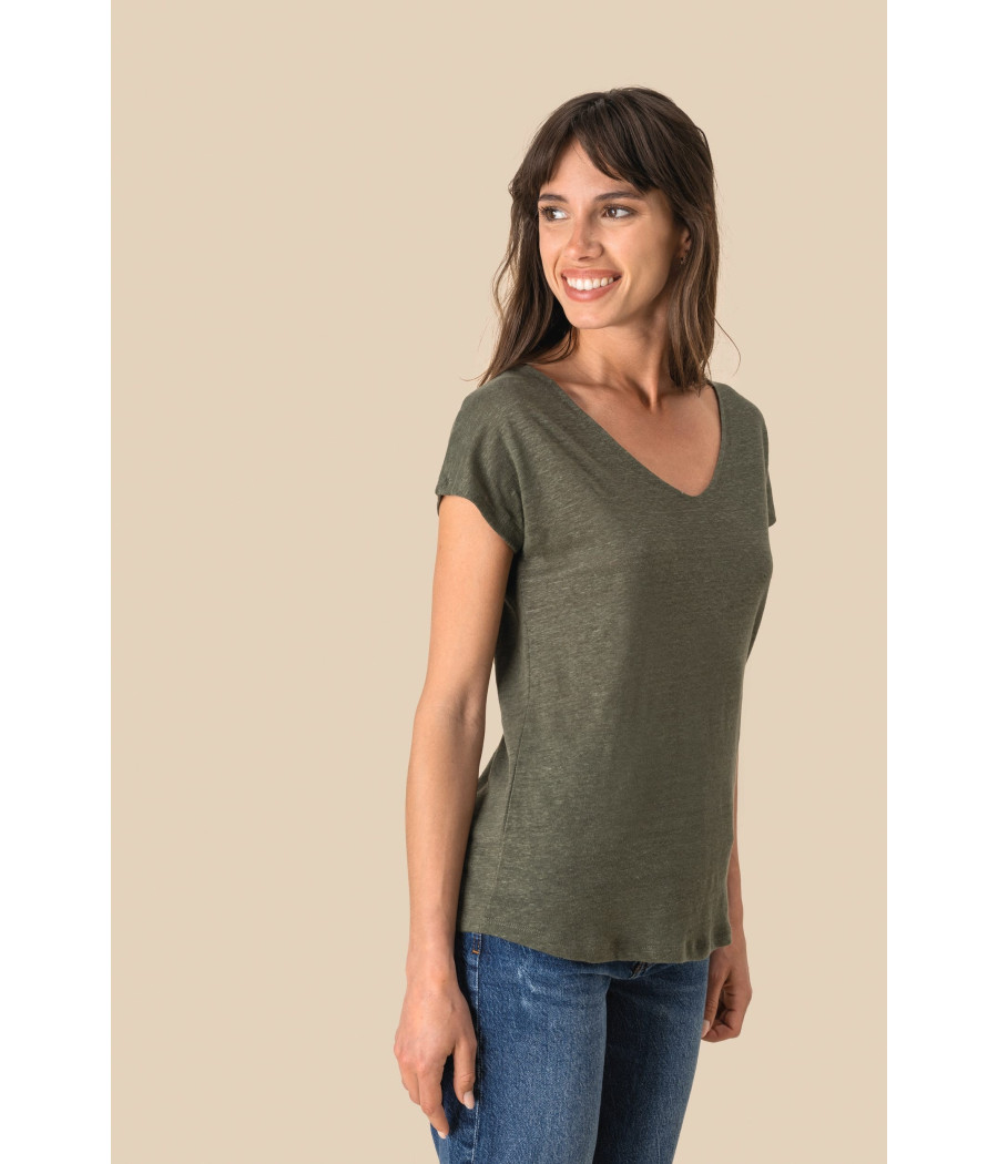 T-shirt col V en lin femme