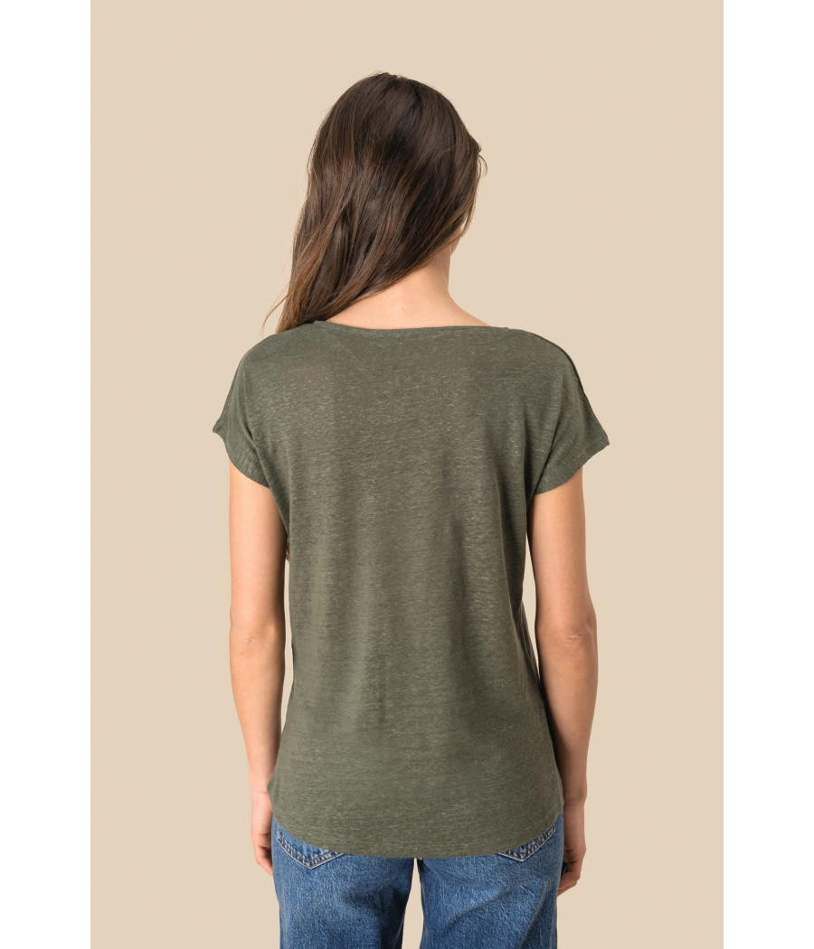 T-shirt col V en lin femme