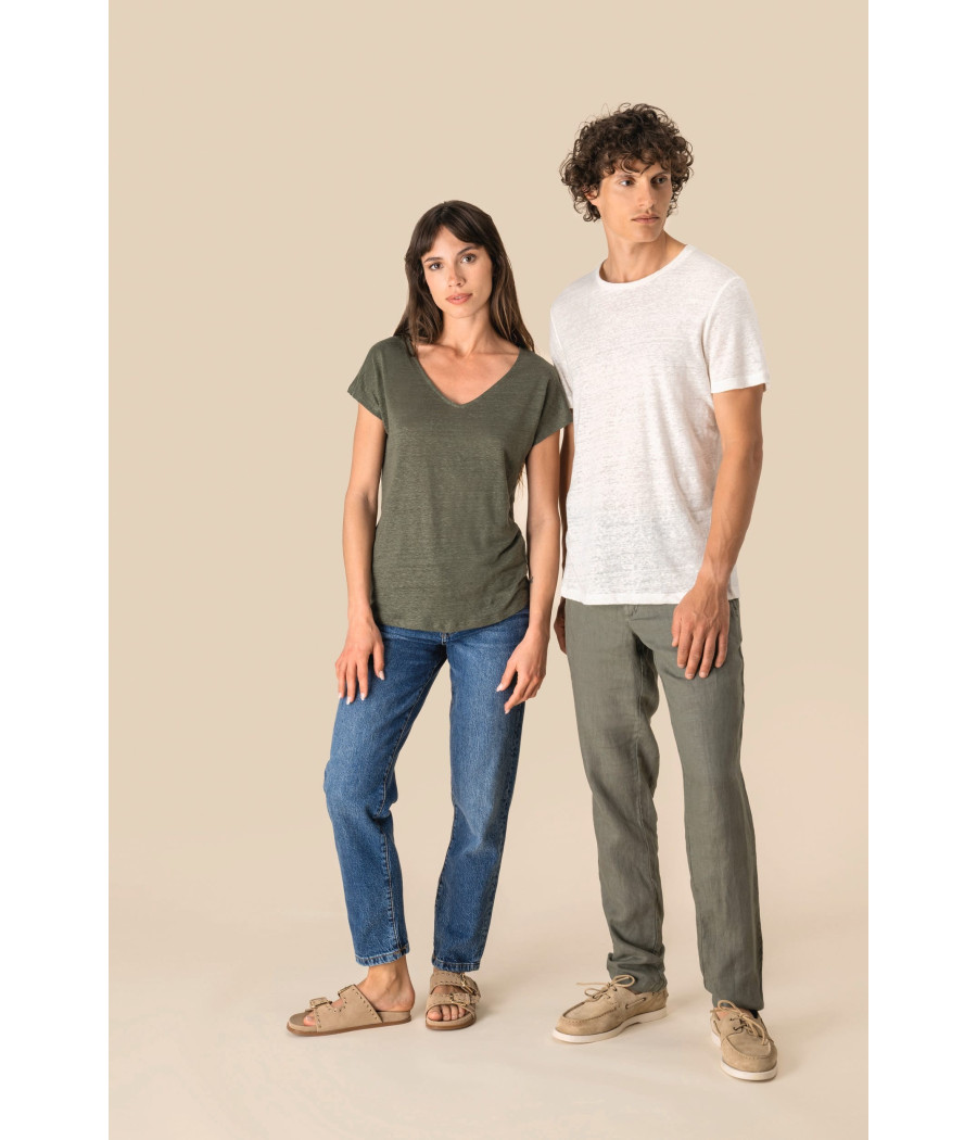 T-shirt col V en lin femme
