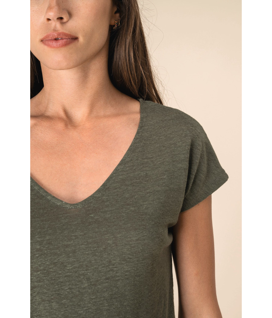 T-shirt col V en lin femme