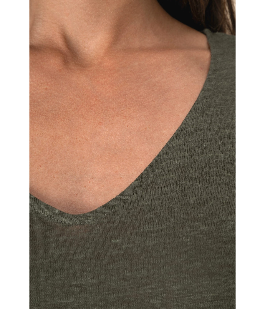 T-shirt col V en lin femme