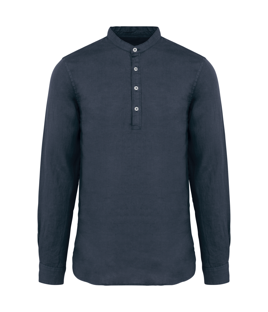Chemise à col Mao délavée  en lin homme