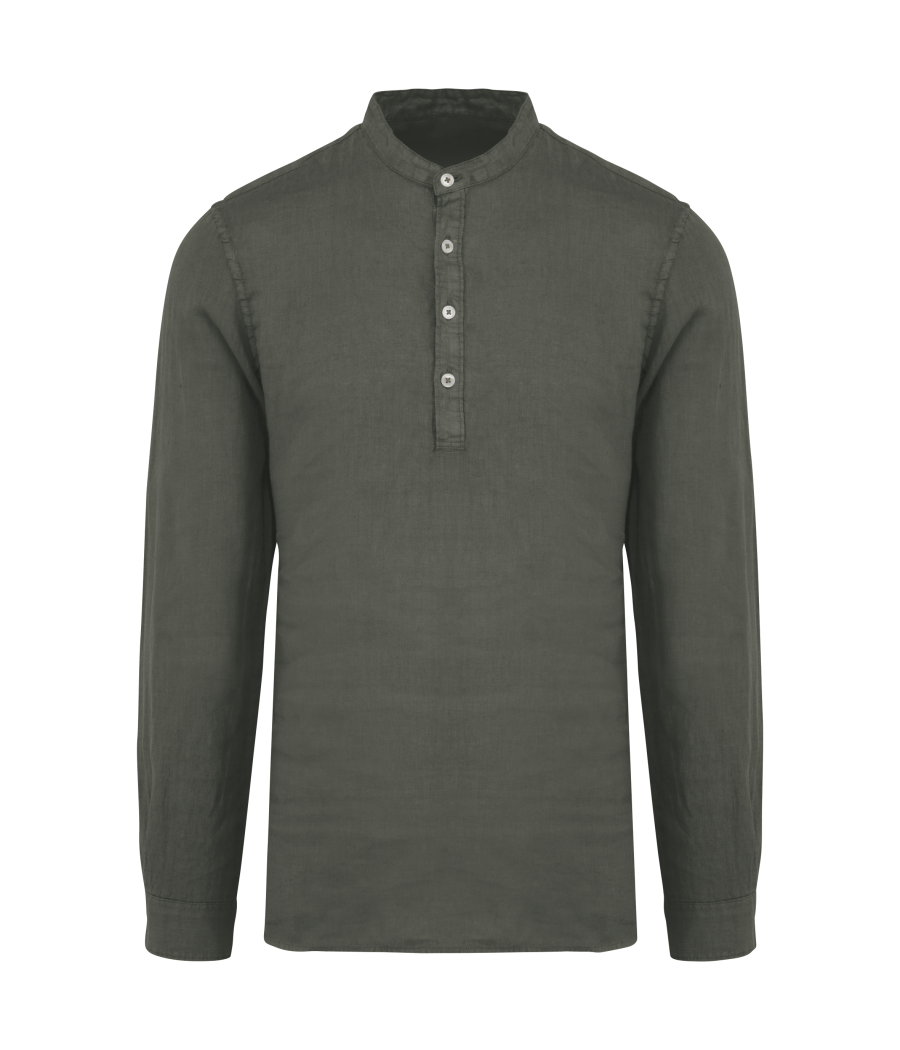 Chemise à col Mao délavée  en lin homme