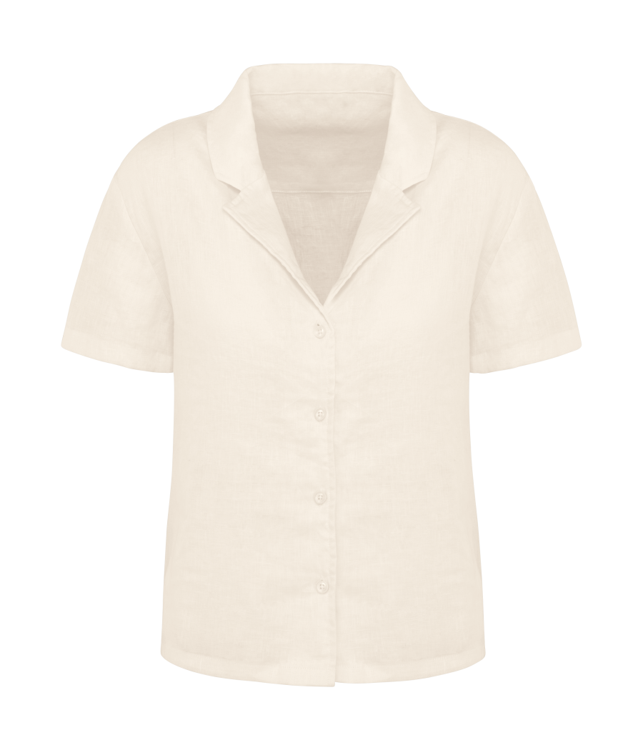 Chemise à col bowling manches courtes en lin femme
