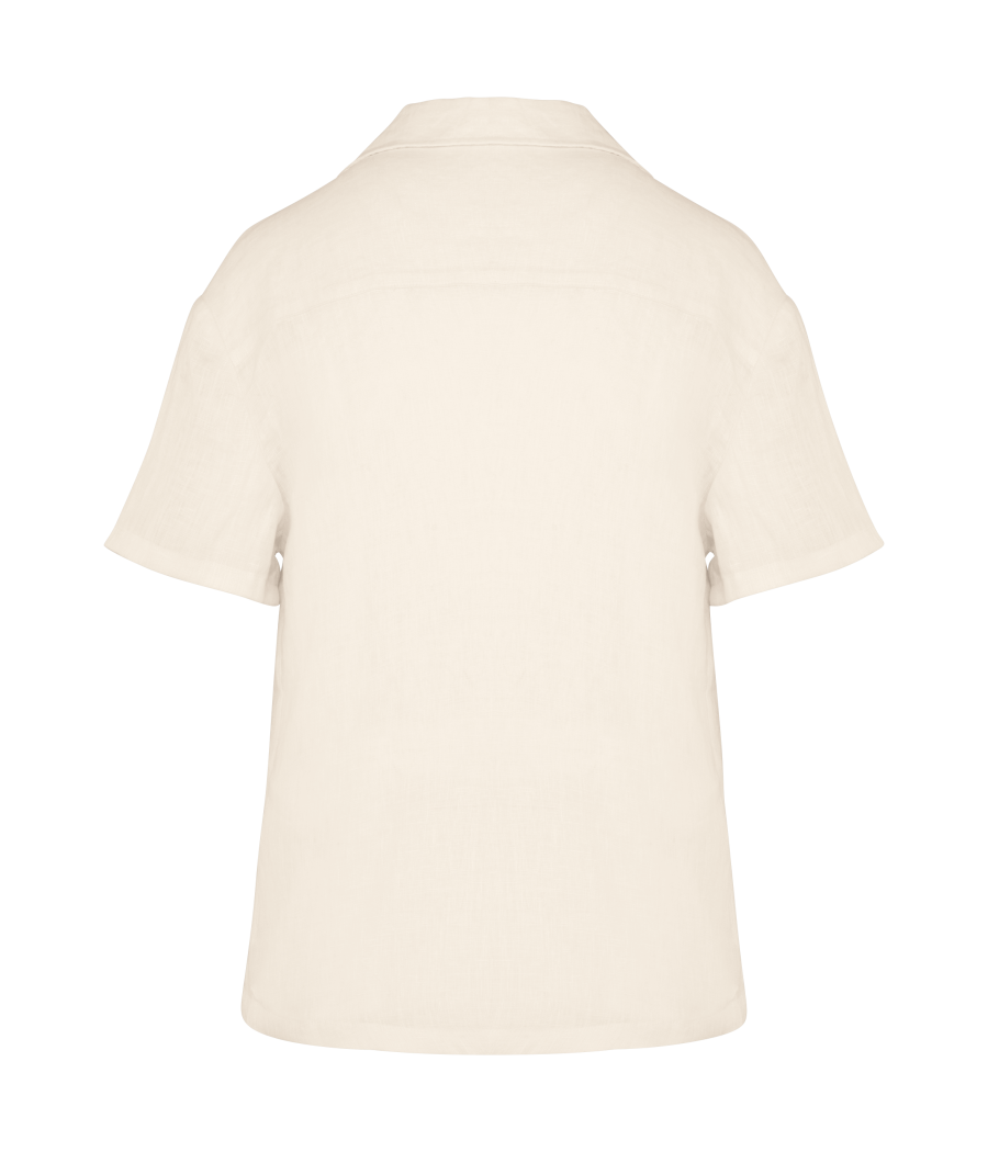 Chemise à col bowling manches courtes en lin femme