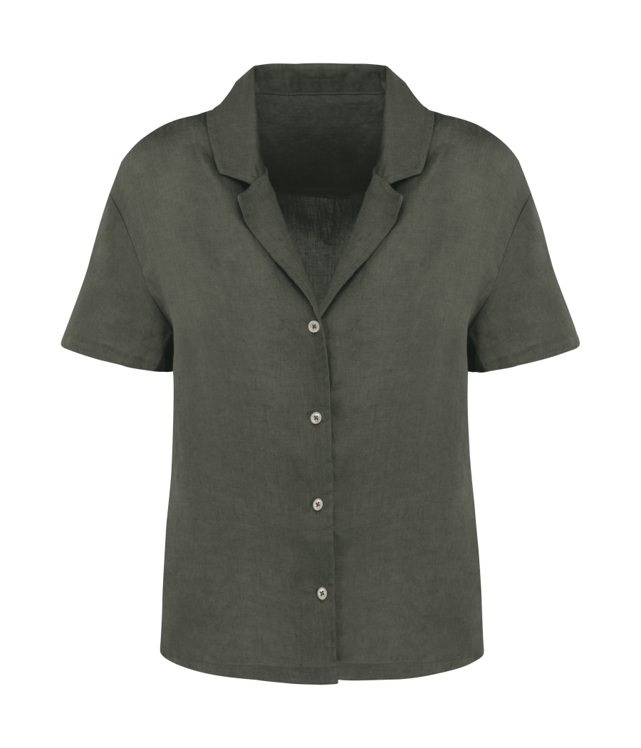 Chemise à col bowling manches courtes en lin femme