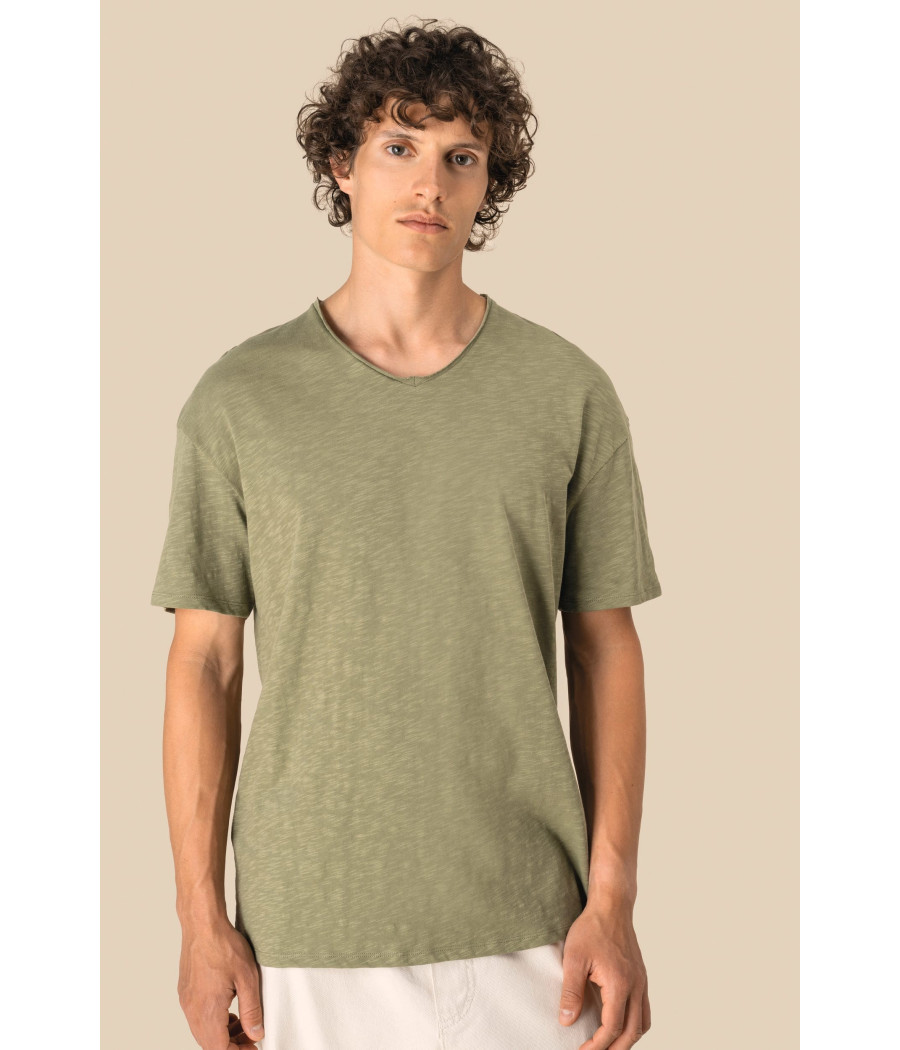 T-shirt écoresponsable col slub à épaules tombantes homme