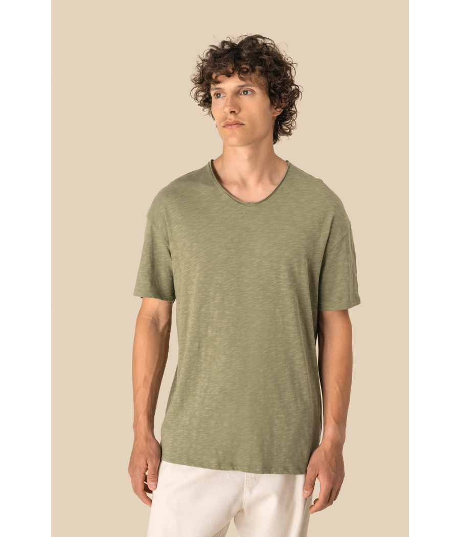 T-shirt écoresponsable col slub à épaules tombantes homme