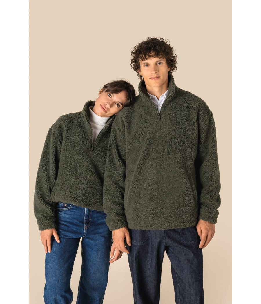 Sweat-shirt 1/4 zip à épaules tombantes en sherpa unisexe