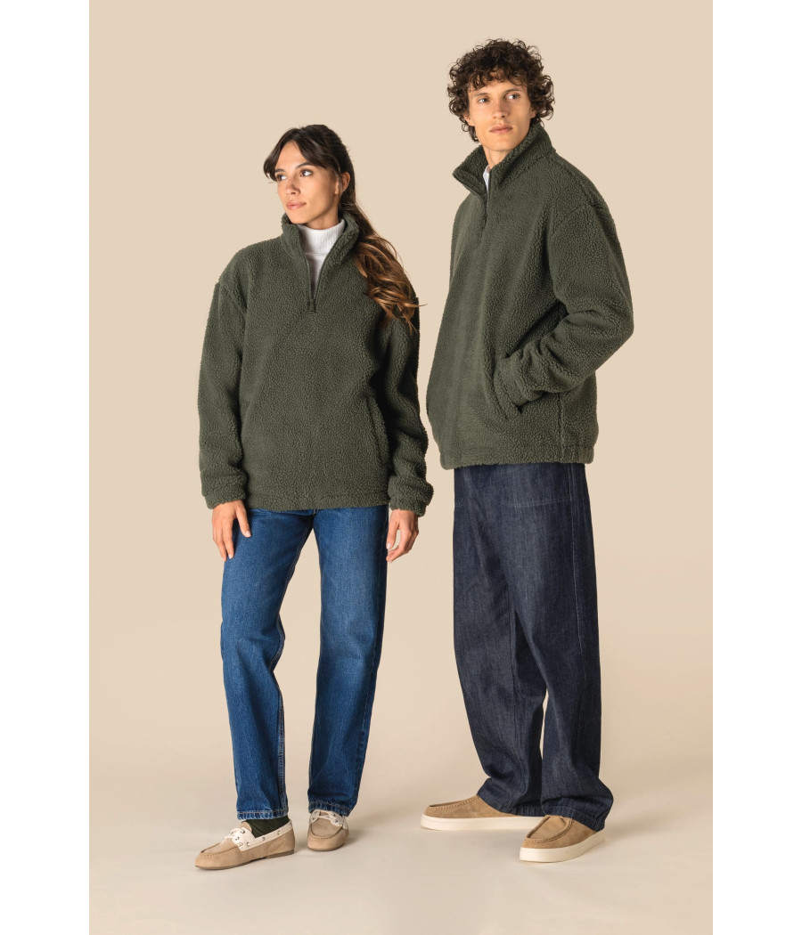 Sweat-shirt 1/4 zip à épaules tombantes en sherpa unisexe