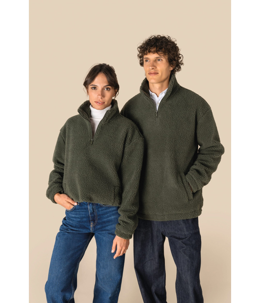 Sweat-shirt 1/4 zip à épaules tombantes en sherpa unisexe