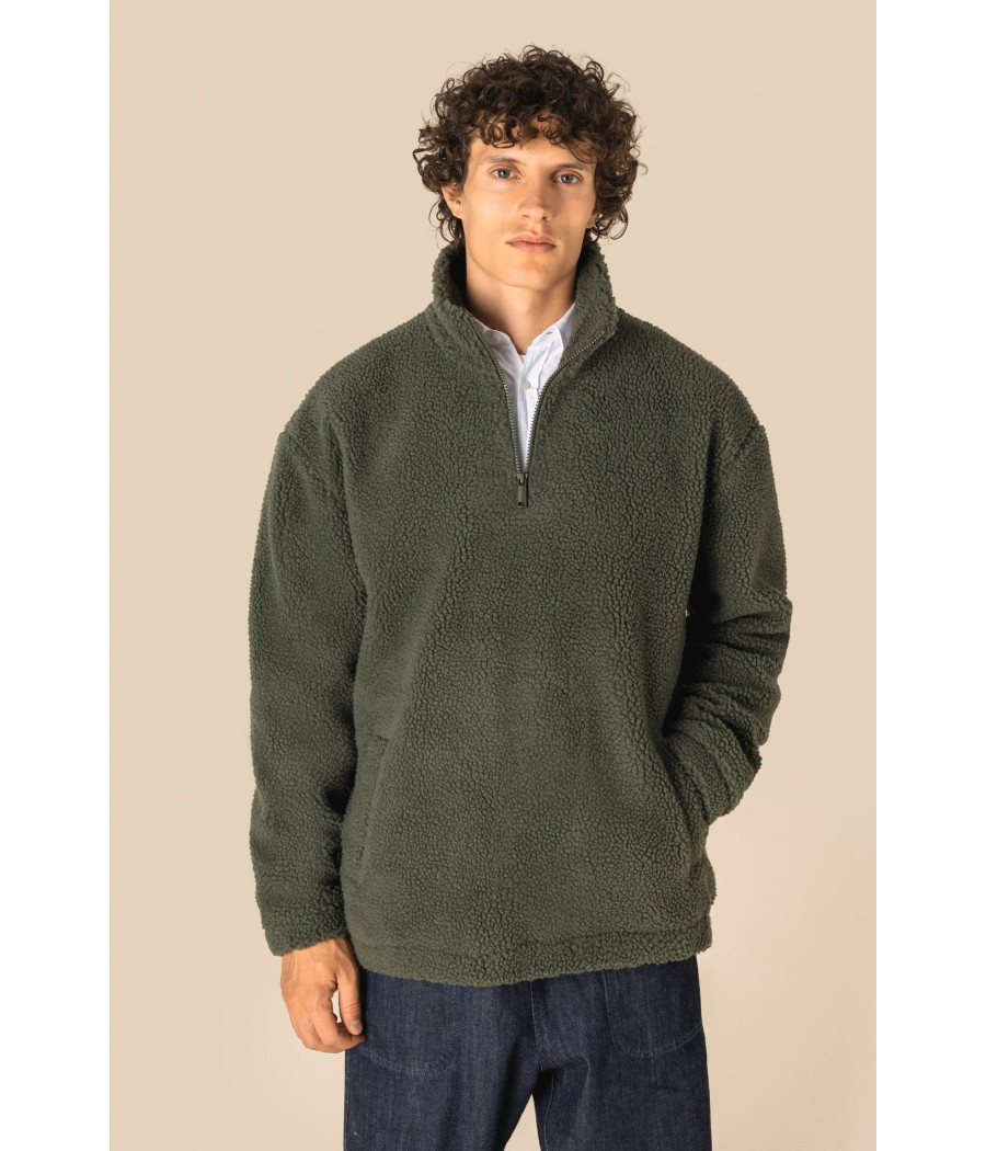 Sweat-shirt 1/4 zip à épaules tombantes en sherpa unisexe