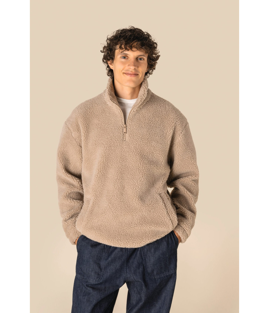 Sweat-shirt 1/4 zip à épaules tombantes en sherpa unisexe