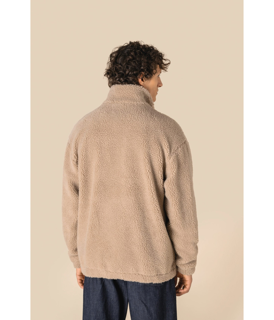 Sweat-shirt 1/4 zip à épaules tombantes en sherpa unisexe