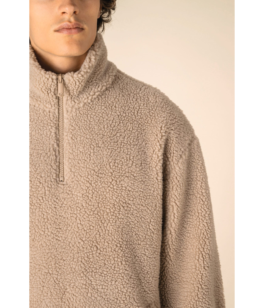 Sweat-shirt 1/4 zip à épaules tombantes en sherpa unisexe