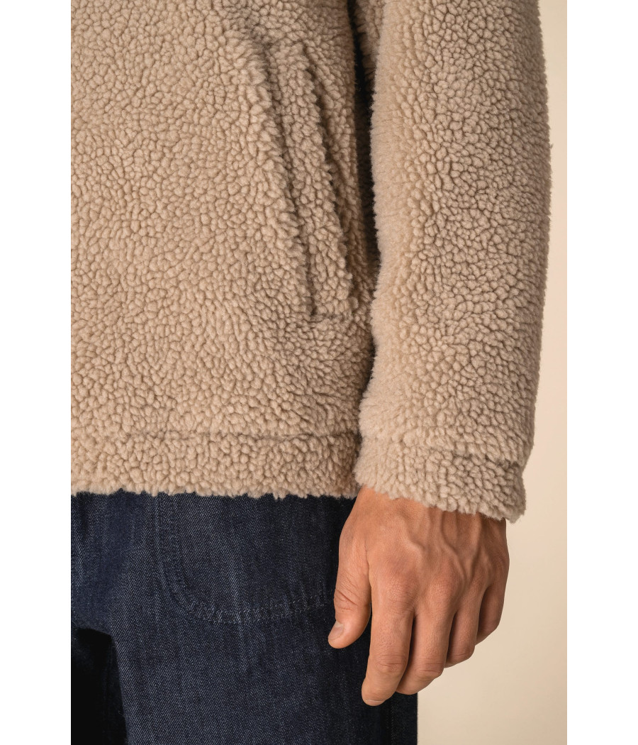 Sweat-shirt 1/4 zip à épaules tombantes en sherpa unisexe