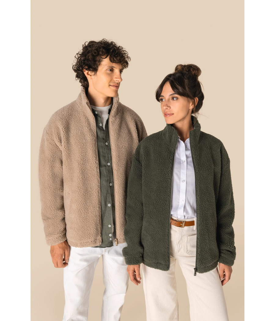 Sweat-shirt zippé à épaules tombantes en sherpa unisexe
