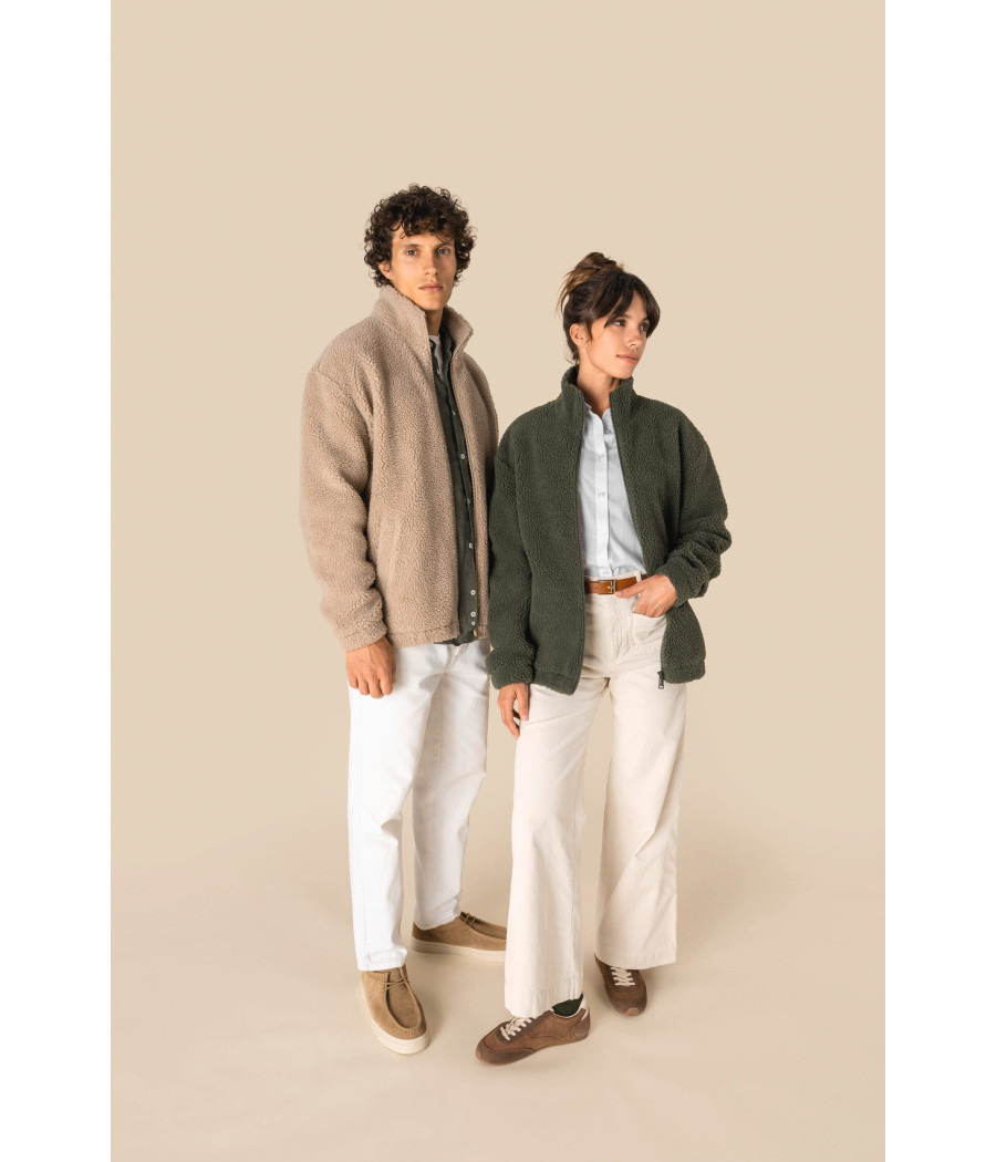 Sweat-shirt zippé à épaules tombantes en sherpa unisexe