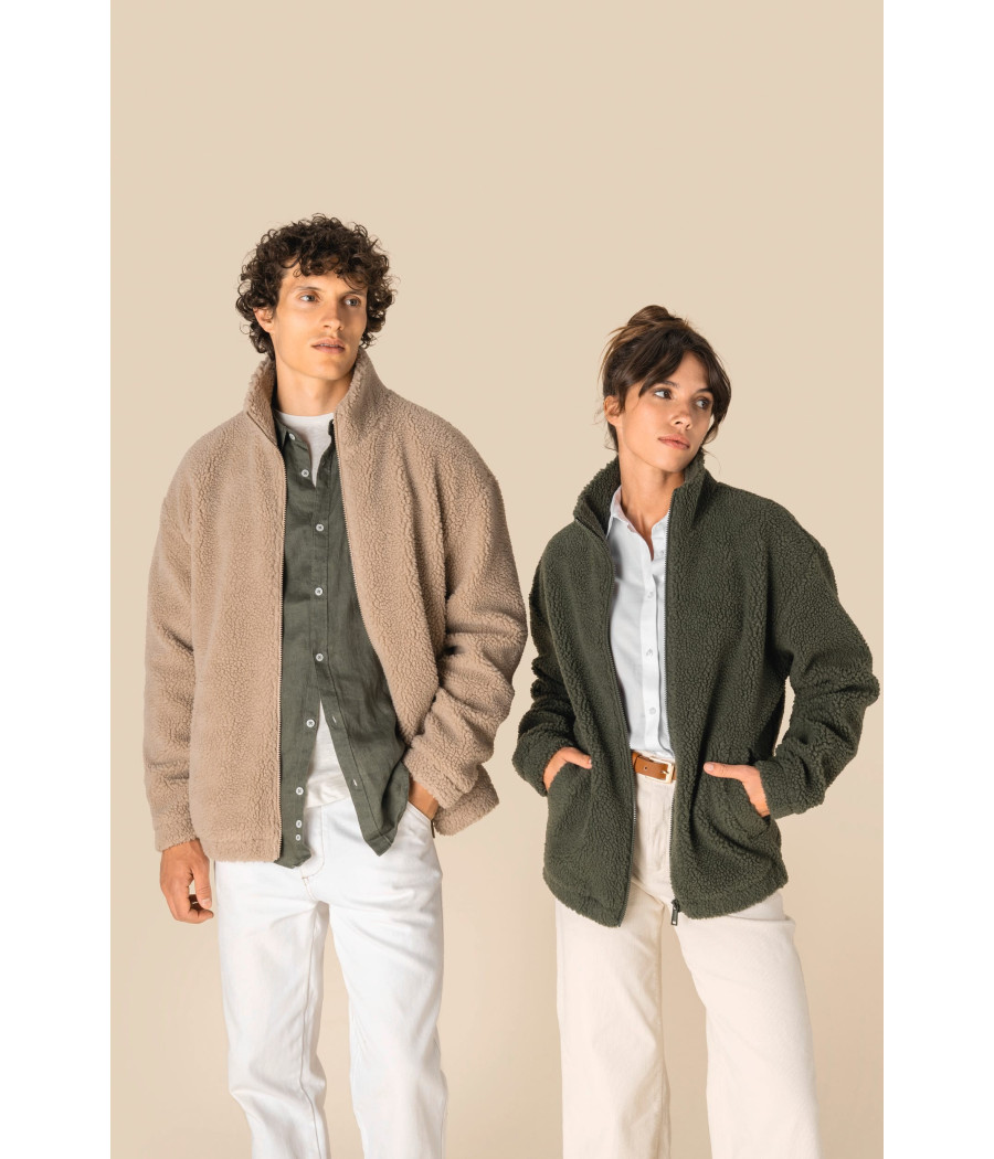 Sweat-shirt zippé à épaules tombantes en sherpa unisexe