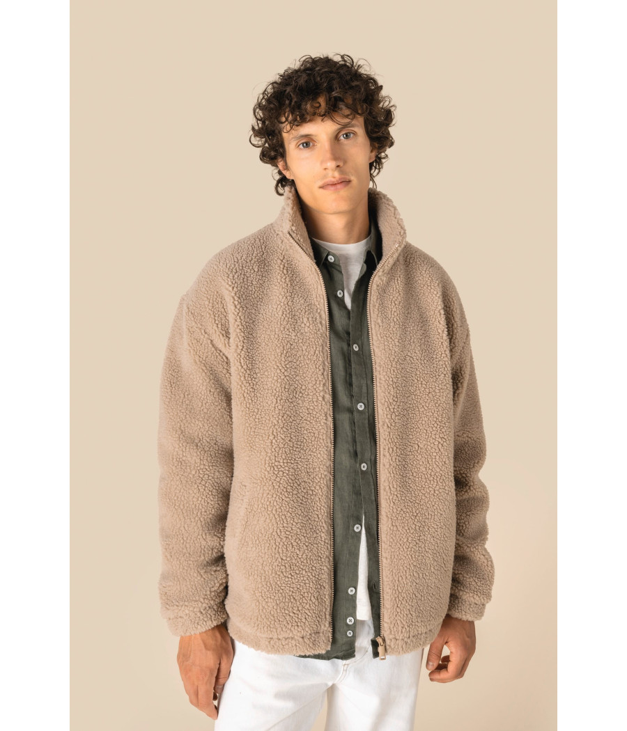 Sweat-shirt zippé à épaules tombantes en sherpa unisexe