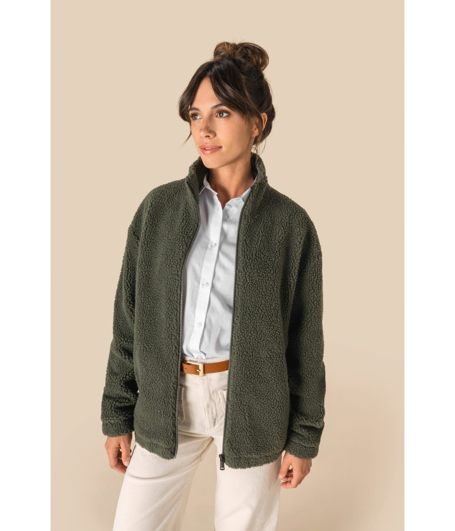 Sweat-shirt zippé à épaules tombantes en sherpa unisexe