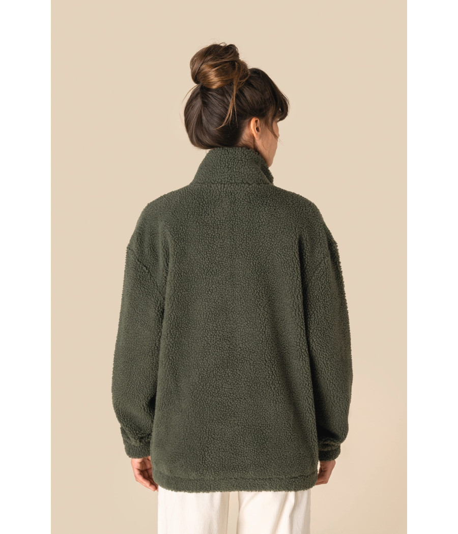 Sweat-shirt zippé à épaules tombantes en sherpa unisexe