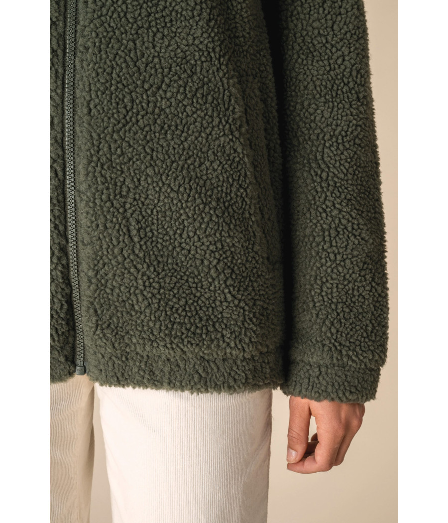 Sweat-shirt zippé à épaules tombantes en sherpa unisexe