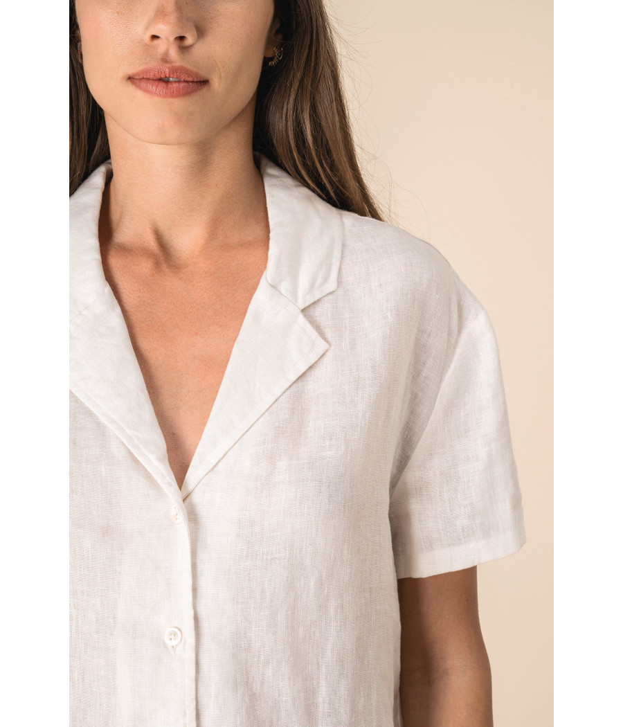 Chemise à col bowling manches courtes en lin femme