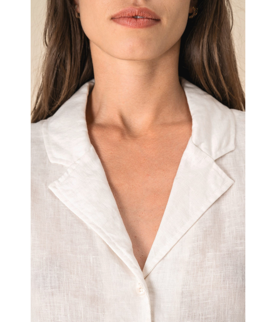 Chemise à col bowling manches courtes en lin femme