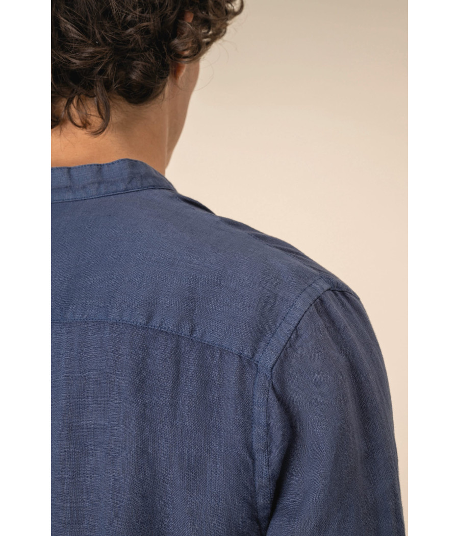 Chemise à col Mao délavée  en lin homme