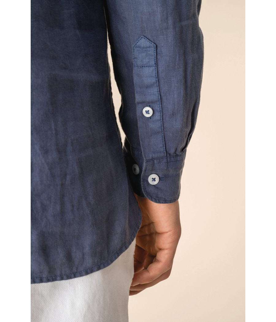 Chemise à col Mao délavée  en lin homme
