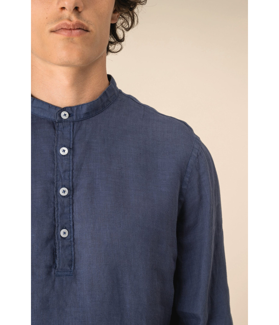 Chemise à col Mao délavée  en lin homme