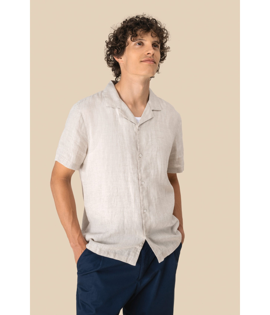 Chemise à col bowling en lin homme