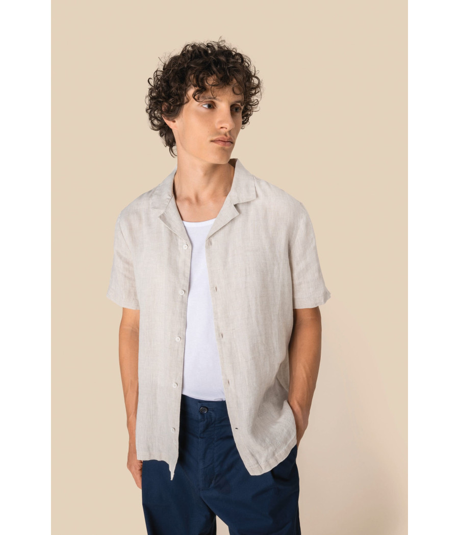 Chemise à col bowling en lin homme