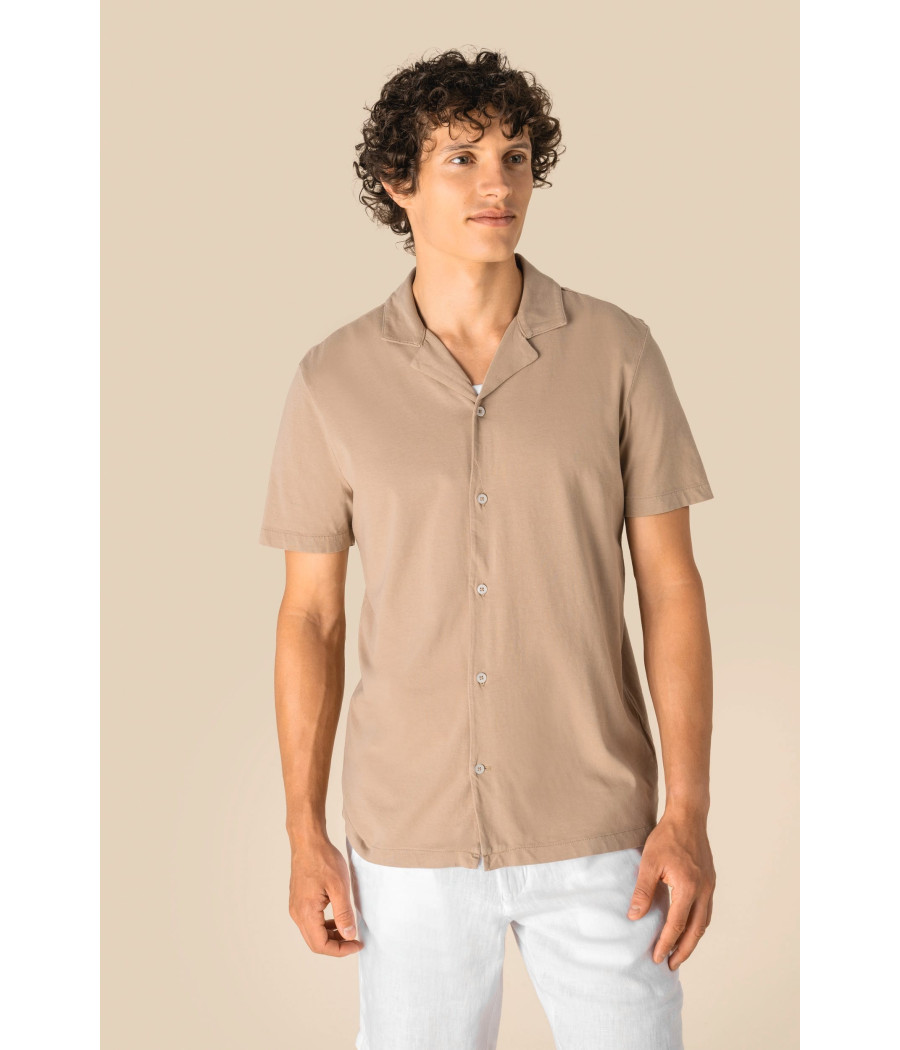 Chemise écoresponsable à col bowling délavée en jersey manches courtes homme