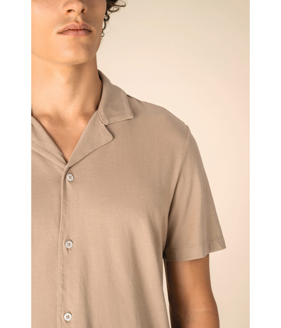 Chemise écoresponsable à col bowling délavée en jersey manches courtes homme