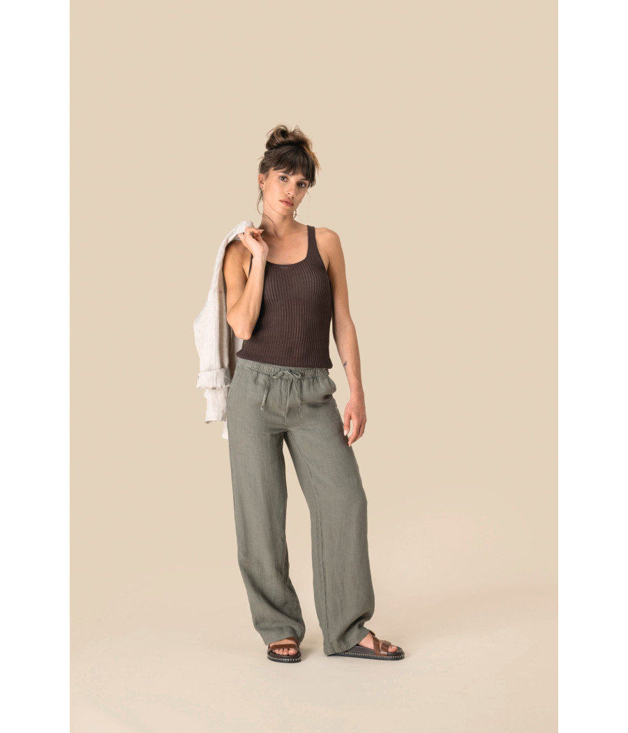 Pantalon délavé en lin femme