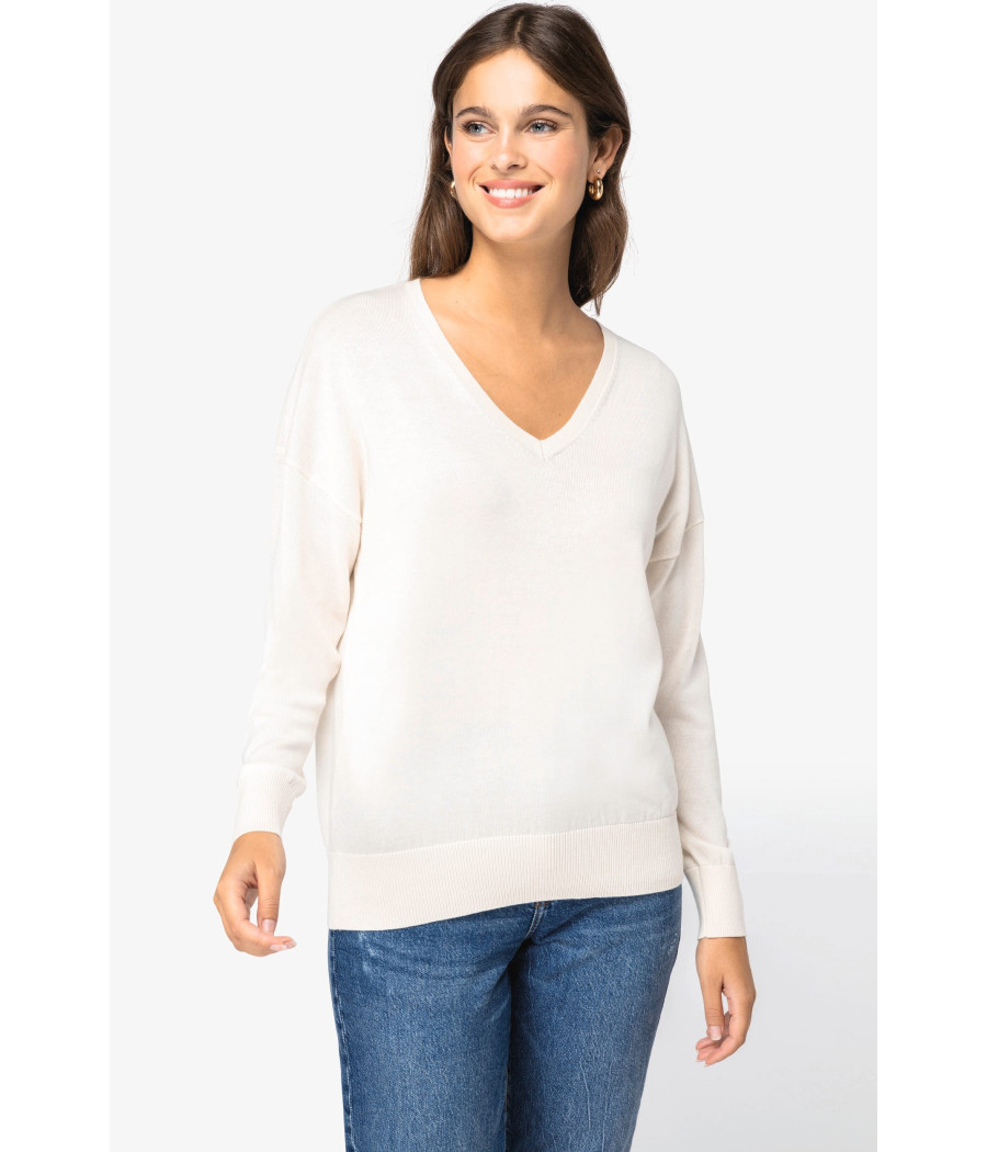 Pull écoresponsable col V en lyocell femme