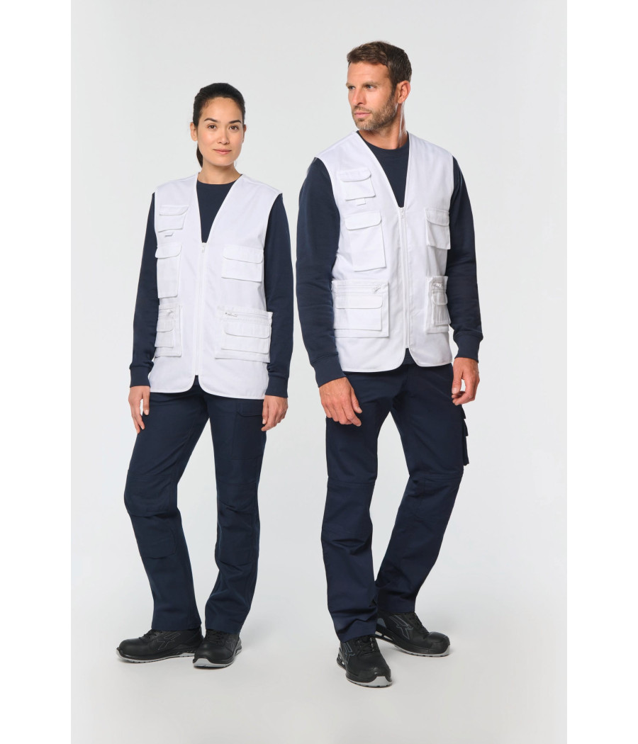 Gilet polycoton multipoches doublé unisexe