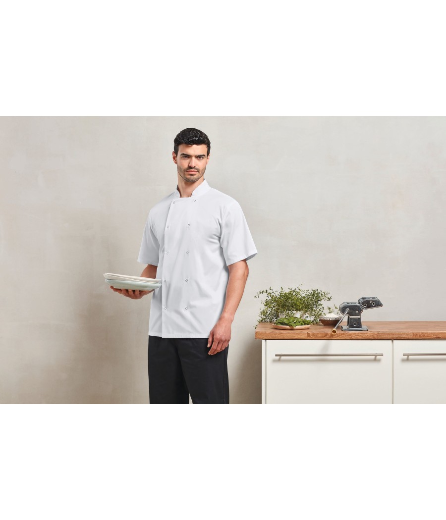 Veste de cuisine manches courtes à boutons pression