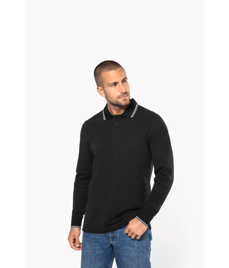 Polo maille piquée manches longues homme